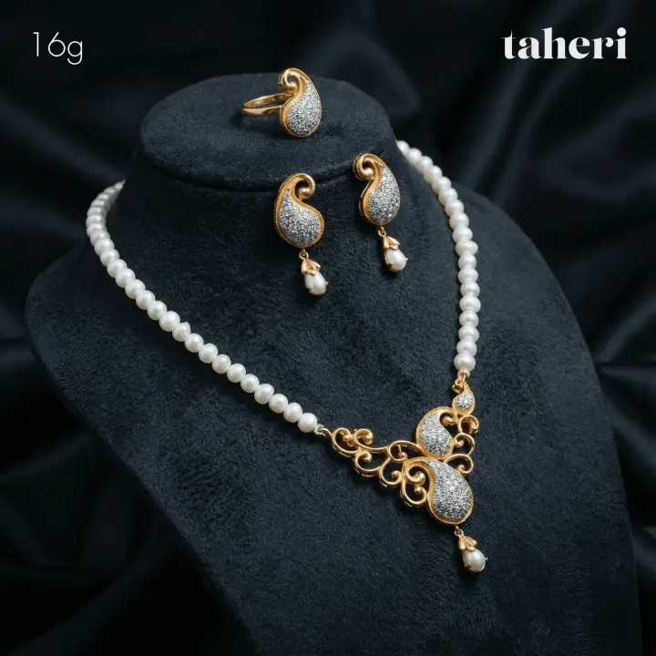Yellow Gold String Set with Pearl design 24 by TAHERI