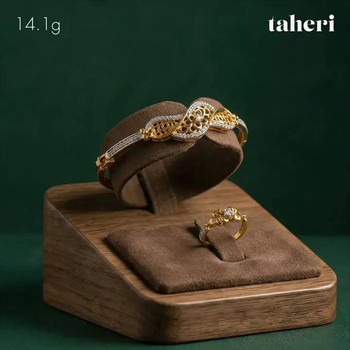 Two-Tone Bangle & Ring with Cubic Zirconia design 1 by TAHERI