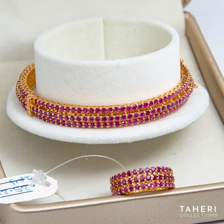 Yellow Gold Bangle & Ring with Ruby design 2 by TAHERI