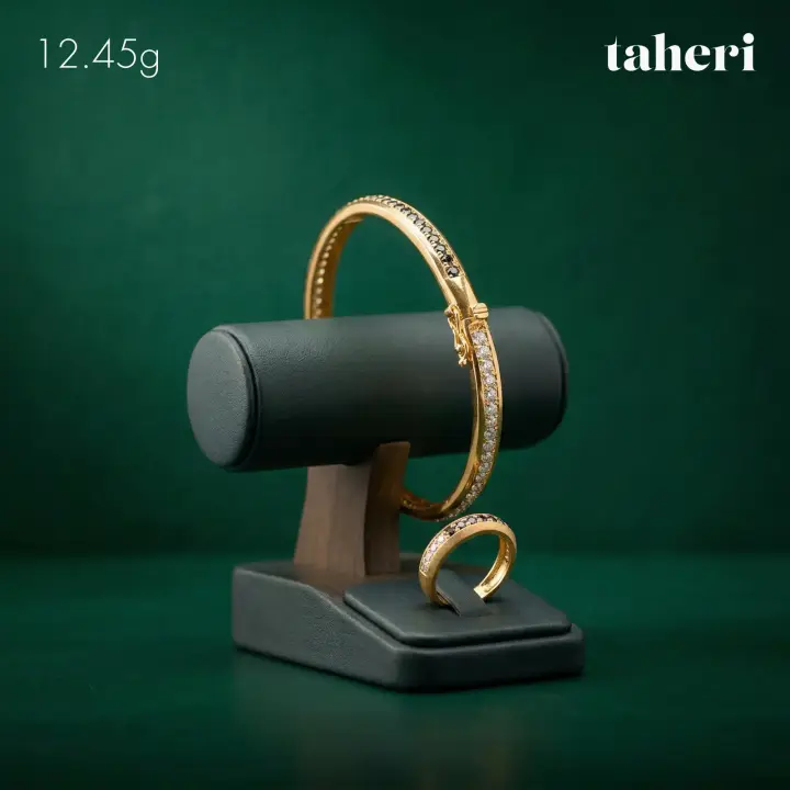 Yellow Gold Bangle & Ring with Cubic Zirconia design 3 by TAHERI