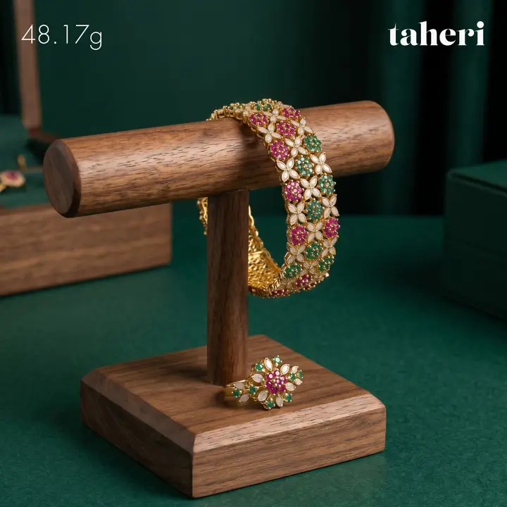 Yellow Gold Bangle & Ring with Colored Stones design 5 by TAHERI