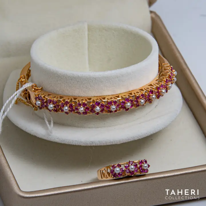 Yellow Gold Bangle & Ring with Ruby design 6 by TAHERI