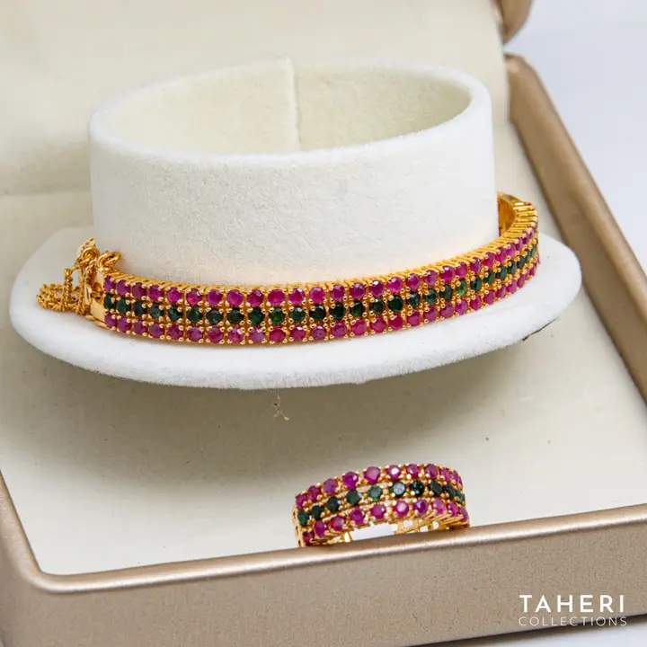 Yellow Gold Bangle & Ring with Ruby design 7 by TAHERI