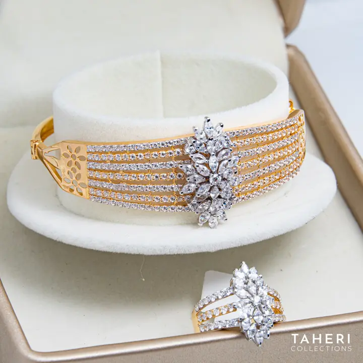Two-Tone Bangle & Ring with Cubic Zirconia design 8 by TAHERI