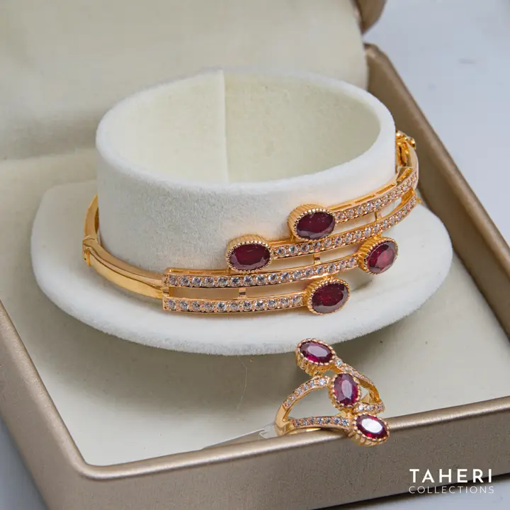 Yellow Gold Bangle & Ring with Ruby design 9 by TAHERI