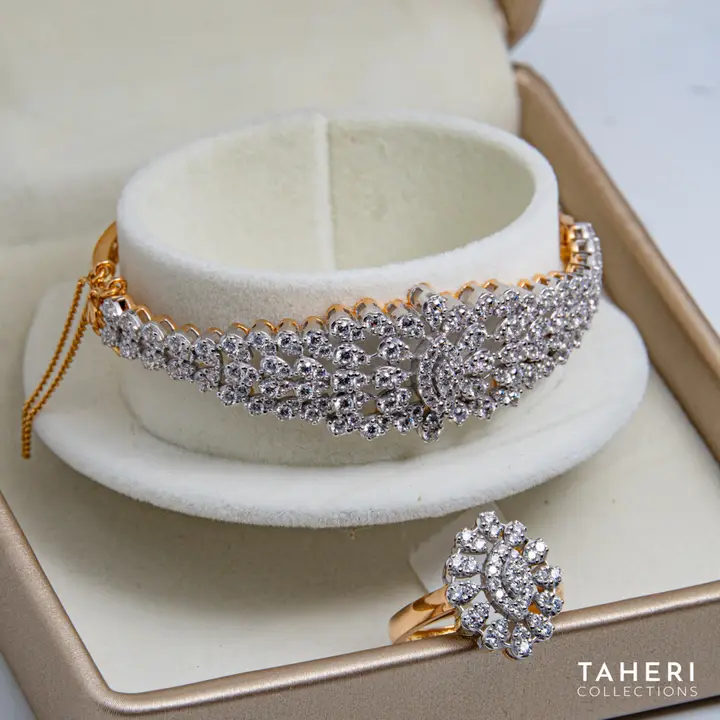Two-Tone Bangle & Ring with Cubic Zirconia design 11 by TAHERI