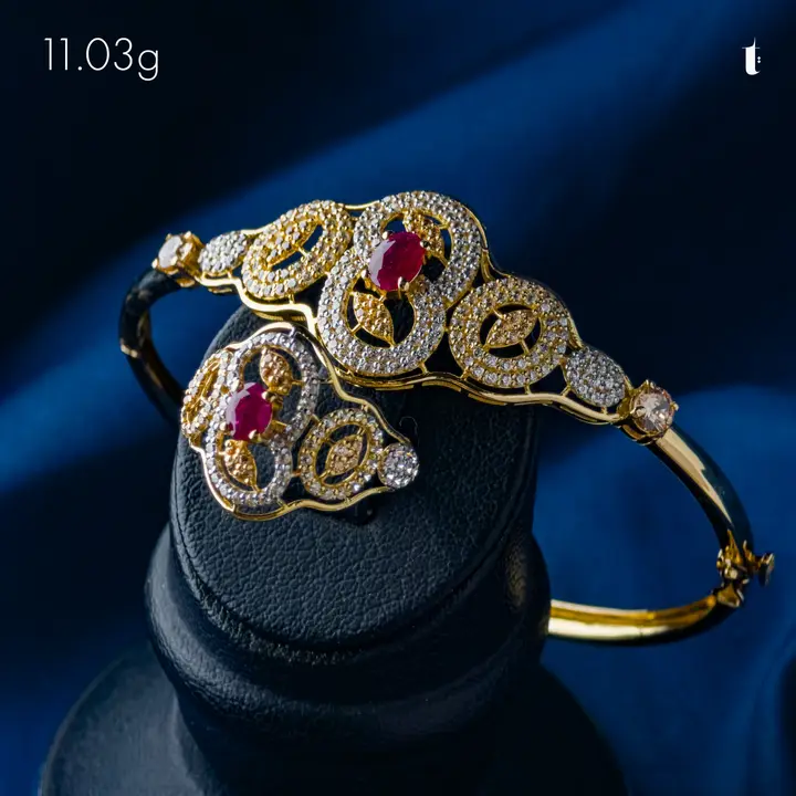 Two-Tone Bangle & Ring with Ruby design 12 by TAHERI