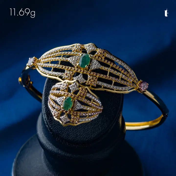 Two-Tone Bangle & Ring with Emerald design 15 by TAHERI