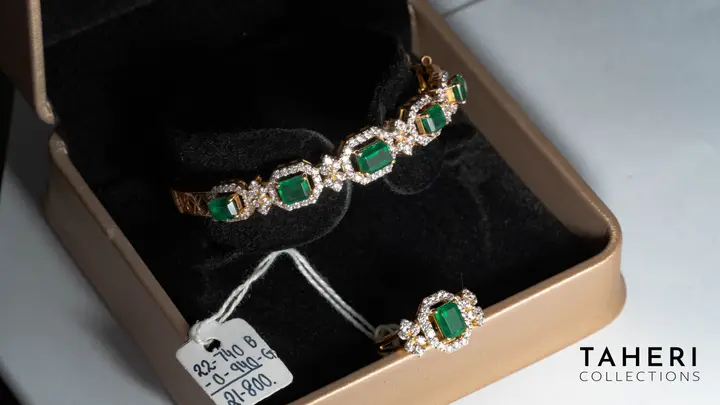 Yellow Gold Bangle & Ring with Emerald design 17 by TAHERI