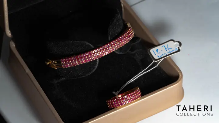 Yellow Gold Bangle & Ring with Ruby design 18 by TAHERI