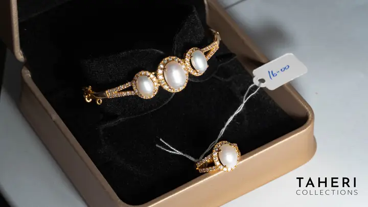 Yellow Gold Bangle & Ring with Pearl design 19 by TAHERI