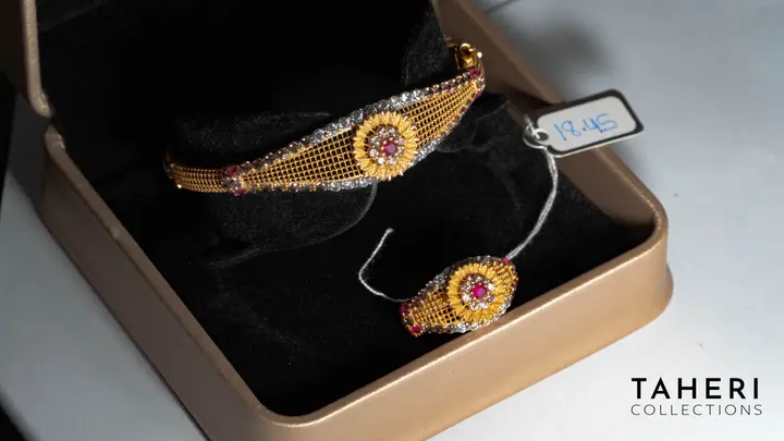 Two-Tone Bangle & Ring with Ruby design 22 by TAHERI