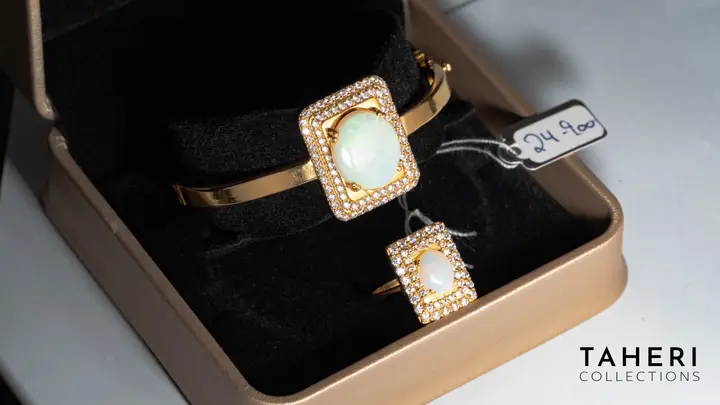 Yellow Gold Bangle & Ring with Colored Stones design 23 by TAHERI
