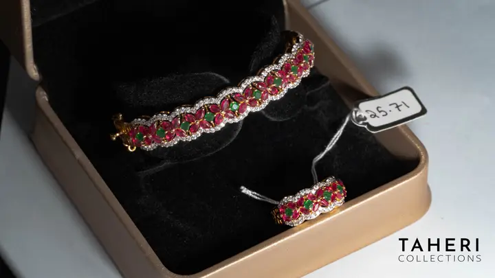 Yellow Gold Bangle & Ring with Ruby design 24 by TAHERI