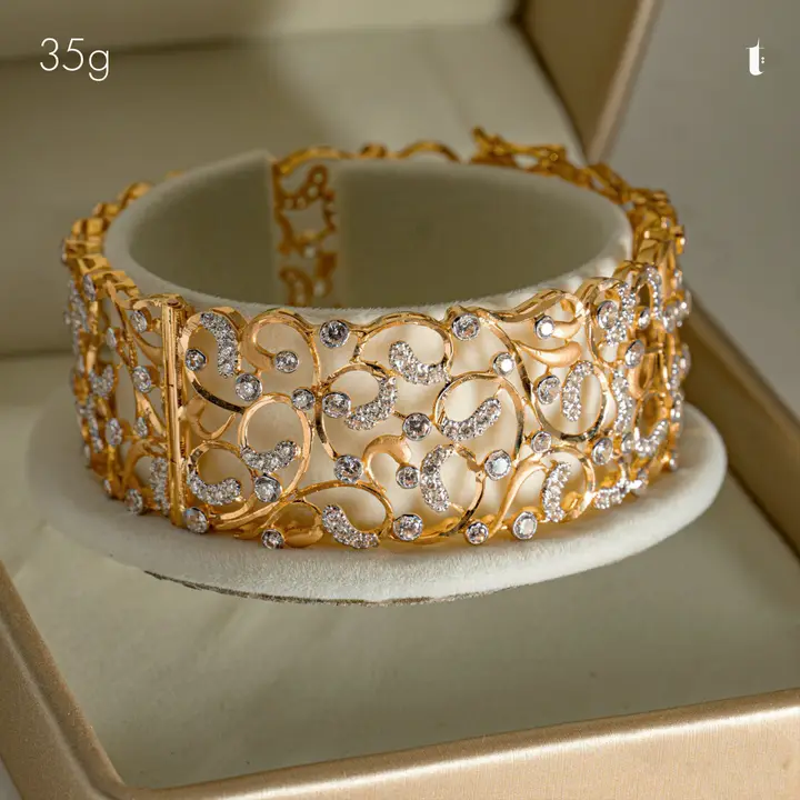 Yellow Gold Stone Bangle with Cubic Zirconia design 7 by TAHERI