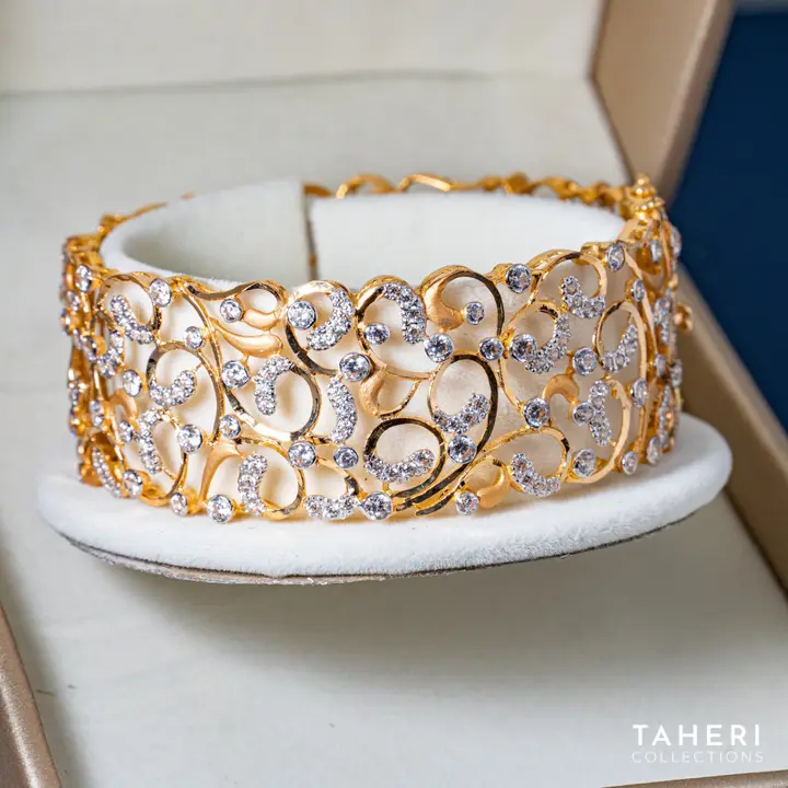 Yellow Gold Stone Bangle with Cubic Zirconia design 9 by TAHERI