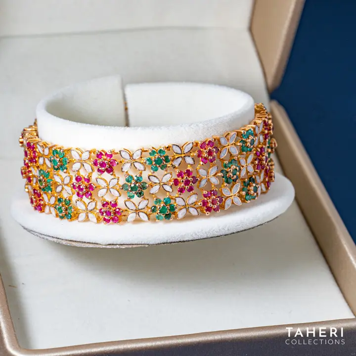 Yellow Gold Stone Bangle with Colored Stones design 11 by TAHERI