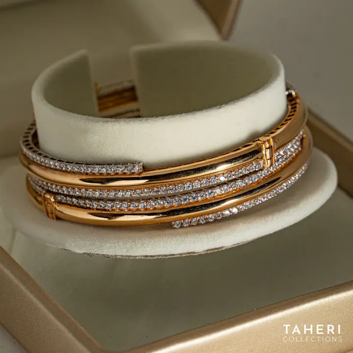 Two-Tone Stone Bangle with Cubic Zirconia design 17 by TAHERI