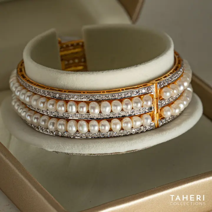 Two-Tone Stone Bangle with Pearl design 19 by TAHERI