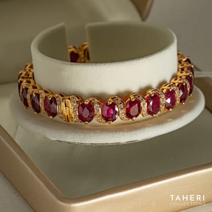 Yellow Gold Stone Bangle with Ruby design 20 by TAHERI