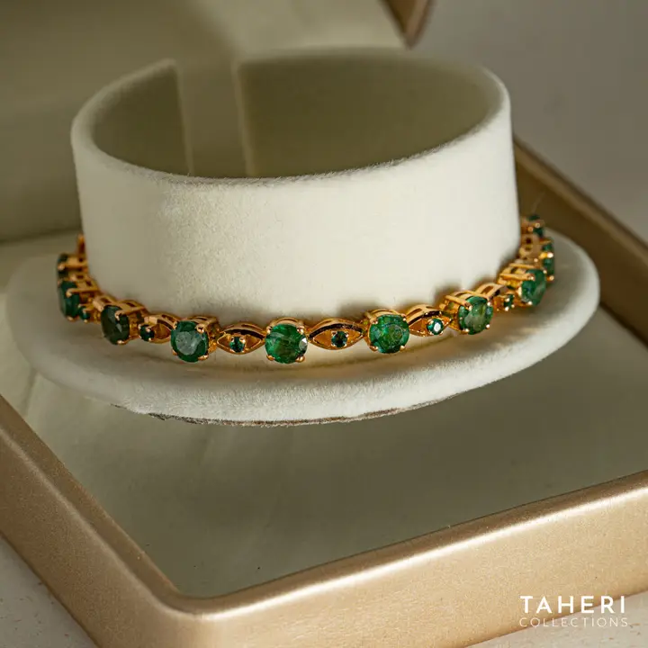 Yellow Gold Stone Bangle with Emerald design 21 by TAHERI