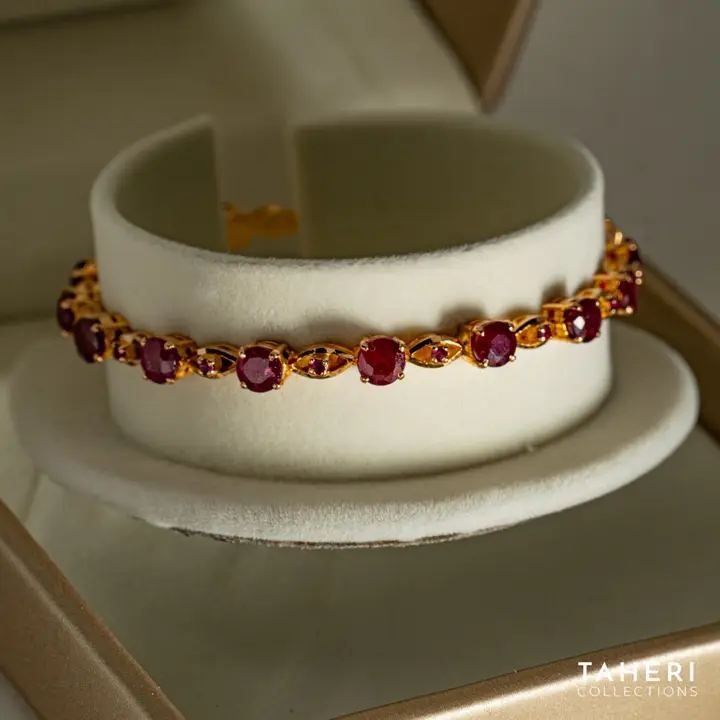 Yellow Gold Stone Bangle with Ruby design 22 by TAHERI