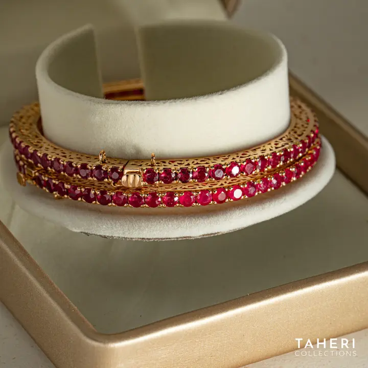 Yellow Gold Stone Bangle with Ruby design 23 by TAHERI