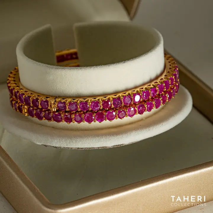 Yellow Gold Stone Bangle with Ruby design 24 by TAHERI