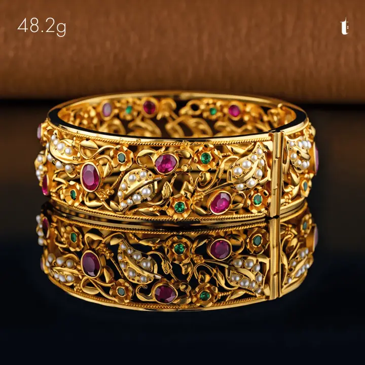 Yellow Gold Stone Bangle with Ruby design 1 by TAHERI