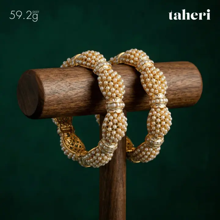 Yellow Gold Stone Bangle with Pearl design 3 by TAHERI