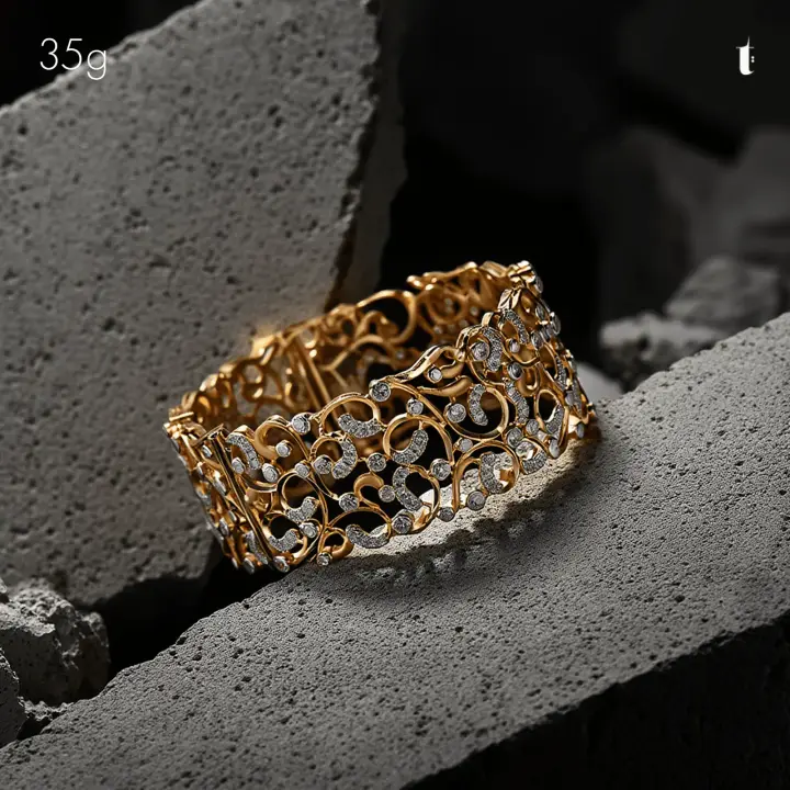 Yellow Gold Stone Bangle with Cubic Zirconia design 4 by TAHERI