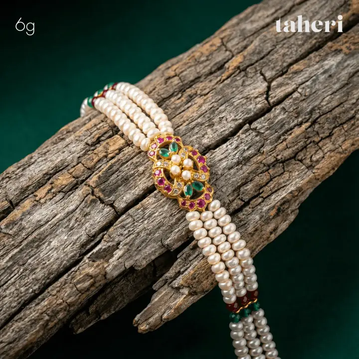 Yellow Gold String Bracelet with Pearl design 2 by TAHERI