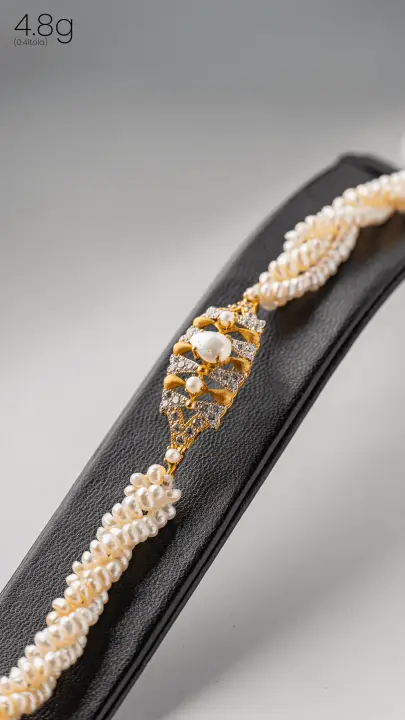 Yellow Gold String Bracelet with Pearl design 5 by TAHERI