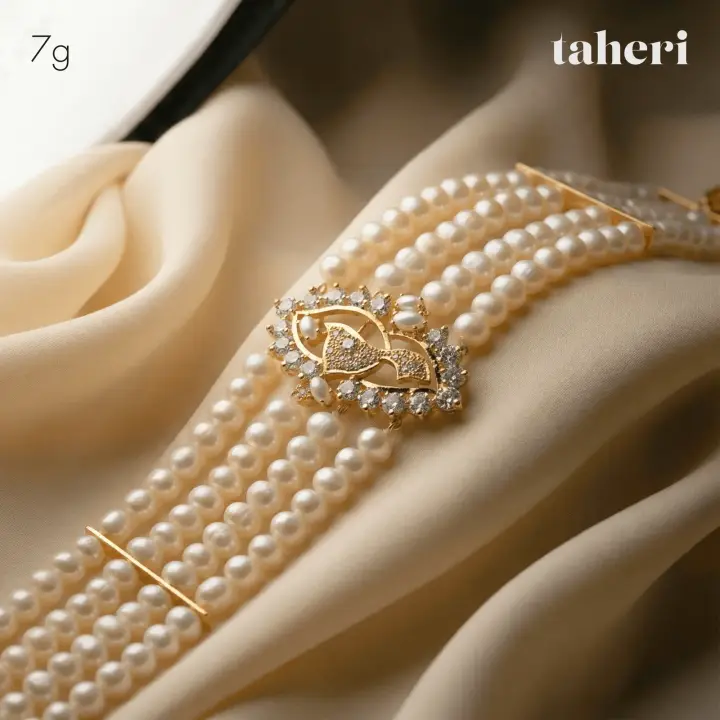 Yellow Gold String Bracelet with Pearl design 7 by TAHERI