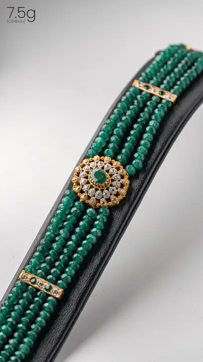 Yellow Gold String Bracelet with Emerald design 16 by TAHERI